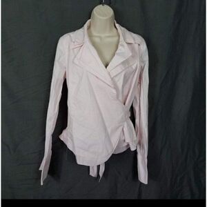 Chadwick's Collection Size 10  Pale Pink Wrap Blouse French Cuffs Cotton Career